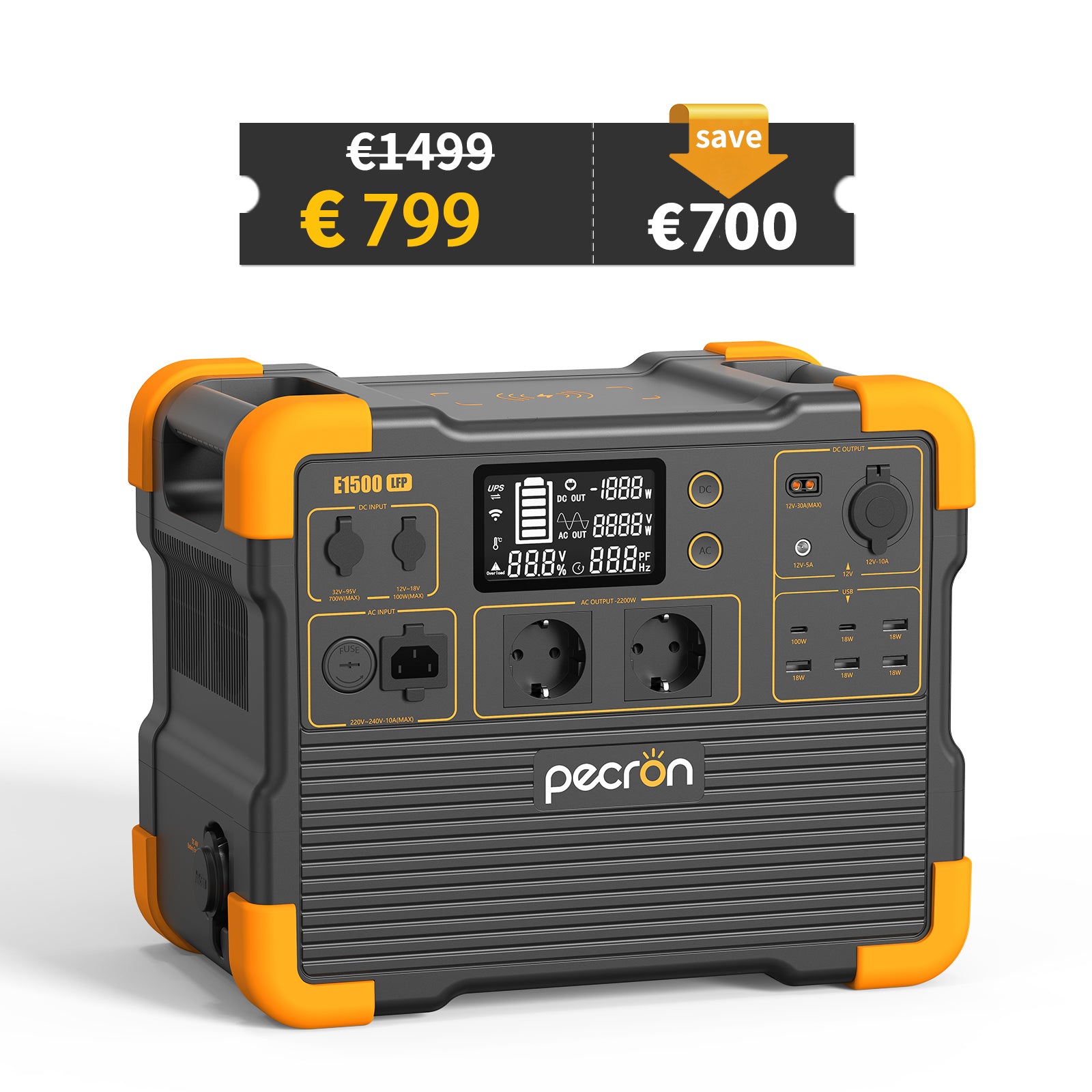 PECRON 230V E1500LFP 2200W 1536Wh Portable Power Station EU Version